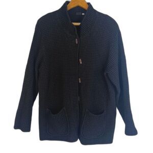 By JJ Waffle Knit Cardigan Black Textured 100% Cotton Neutral Size Large Minimal